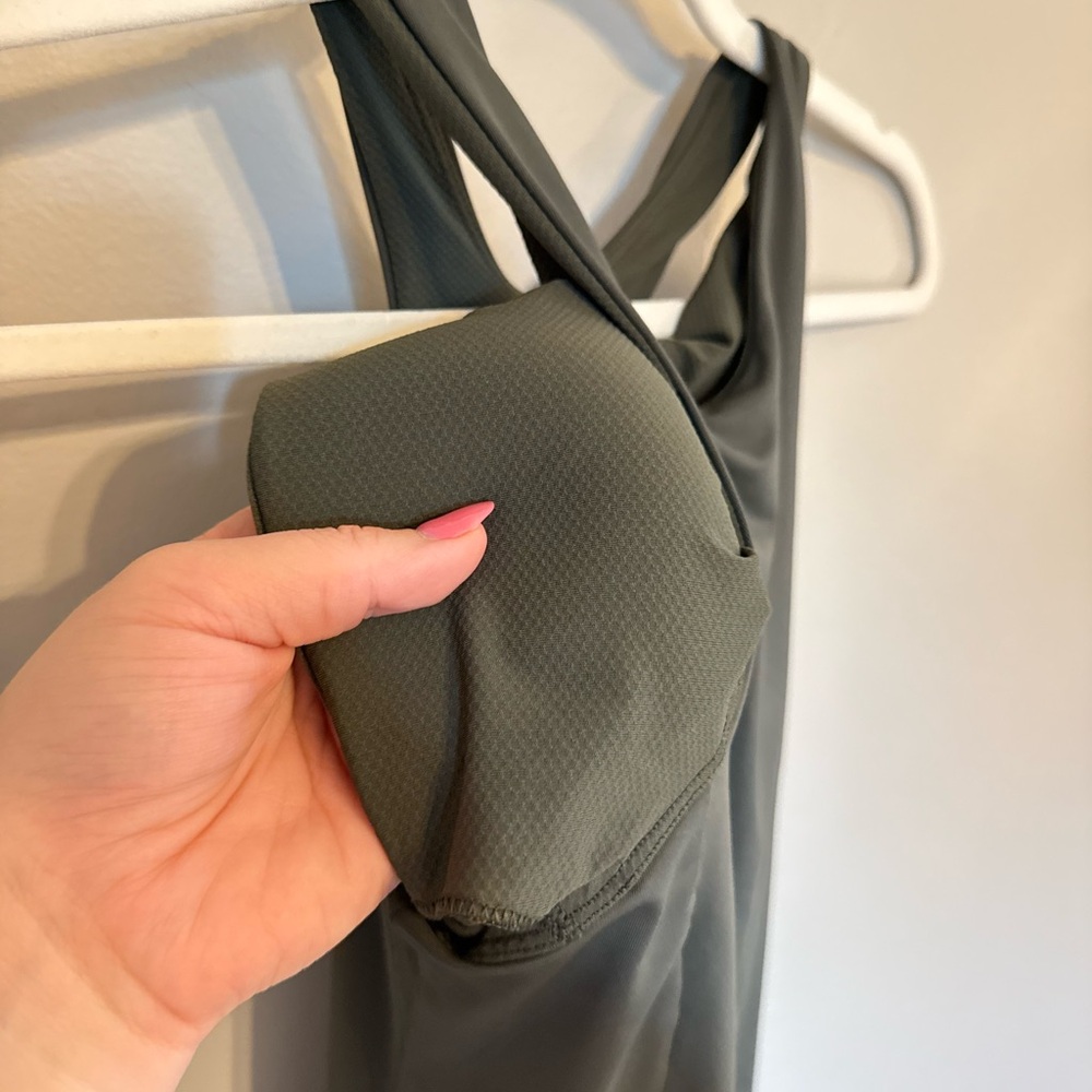 Athleta • Lightning Support Top Sz Small Olive Green Built in Bra Yoga Racerback - Picture 5 of 8
